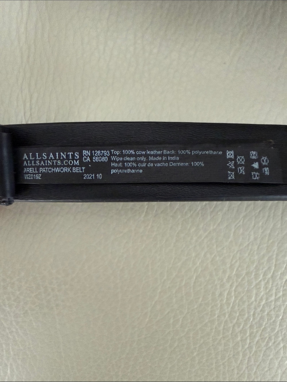 AllSaints Black Wide Leather Belt with Subtle Texture - Picture 4 of 4